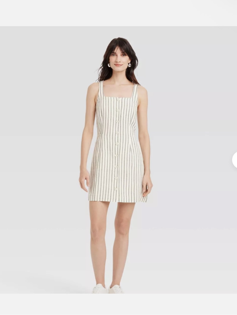 a new day Cream & dark navy blue Striped Button-Front Mini Dress